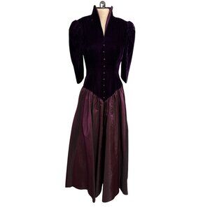 Vintage Alfred Angelo Velvet and Satin Purple Dress Style A-151 Womens as is
